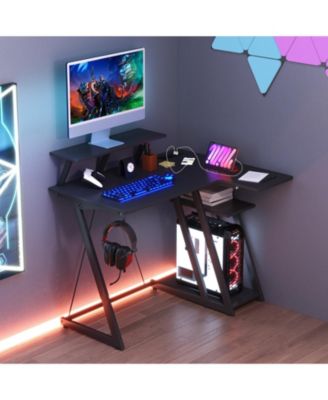 L Shaped Gaming Desk with Outlets and USB Ports