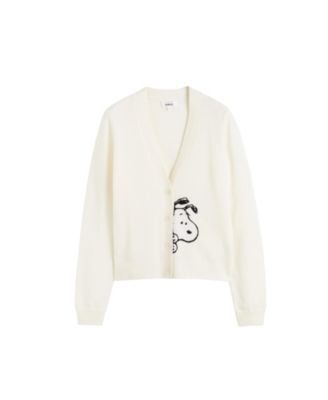 Women's Chinti Meets Peanuts Snoopy Peek Pocket Wool Cashmere Cardigan