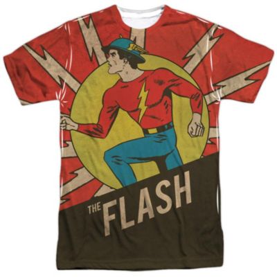 Dc Mens DC Comics Flash Vintage Comic Flash Short Sleeve Adult Poly Crew Tee / T-Shirt