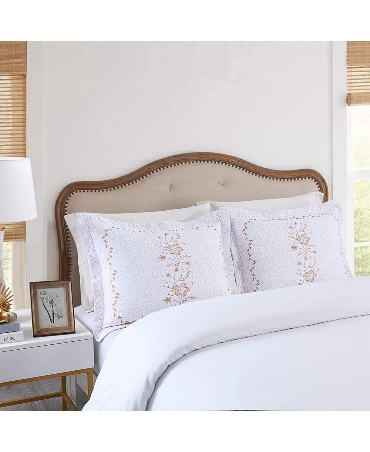2 Pcs Embroidered Floral Pillow Shams Queen - White black