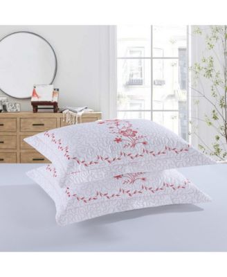 2 Pcs Embroidered Floral Pillow Shams King