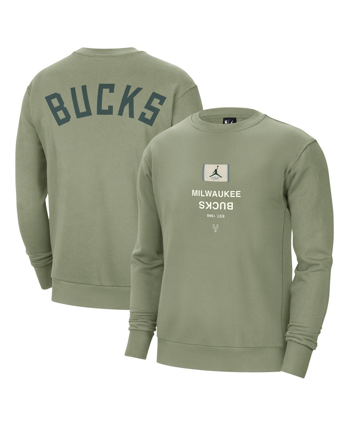JORDAN MEN'S GREEN MILWAUKEE BUCKS COURTSIDE STATEMENT EDITION HEAVYWEIGHT PULLOVER SWEATSHIRT 