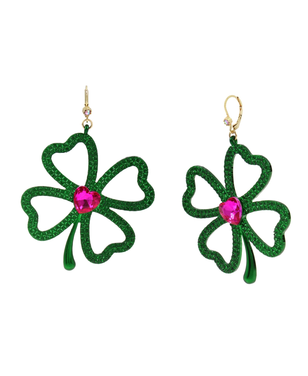 BETSEY JOHNSON FAUX STONE SHAMROCK ROLL STATEMENT DROP EARRINGS 
