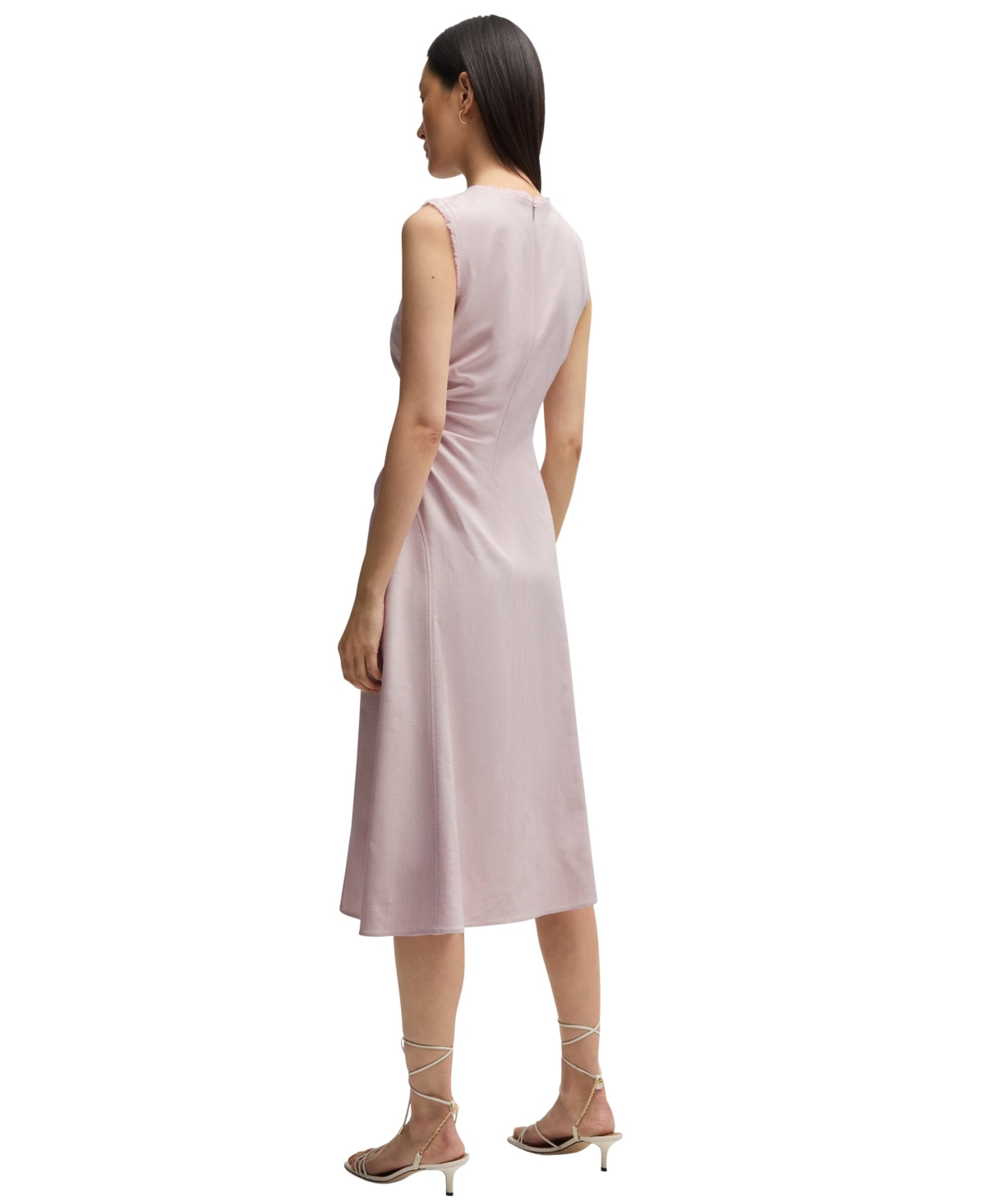 Hugo Boss V-neck Dress With Gathered Waistband In Metallic
