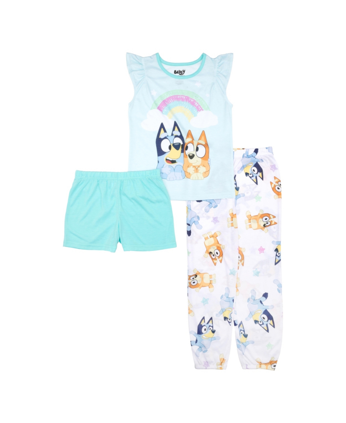 Bluey Big Girls Short Sleeve Frill Tank, Shorts And Jogger Bottoms, 3-piece Pajama Set In Assorted