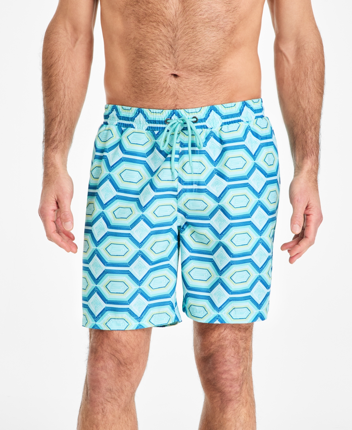 Club Room Men's Geometric Print Drawstring 7" Swim Trunks, Exclusively At Macy's In Gold