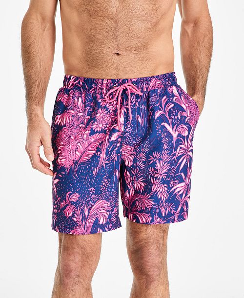 alfani Club Room Men's Tropical Toile Drawstring 7" Swim Trunks Exclusively at Macy's Men's Fashion & Accessories