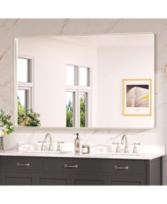 55x36 Inch Brushed Gold Bathroom Vanity Mirror Tempered Glass Metal Framed