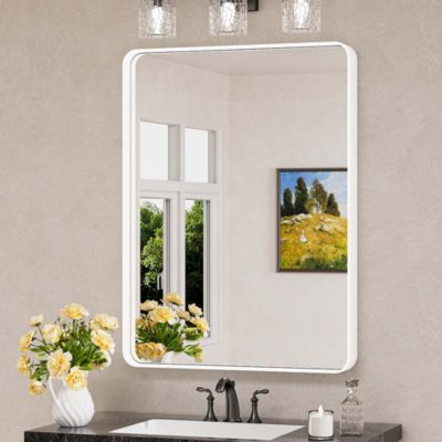 24x32 Inch Brushed Gold Bathroom Vanity Mirror Tempered Glass Metal Framed