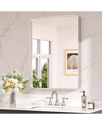 24x36 Inch Brushed Gold Bathroom Vanity Mirror Tempered Glass Metal Framed