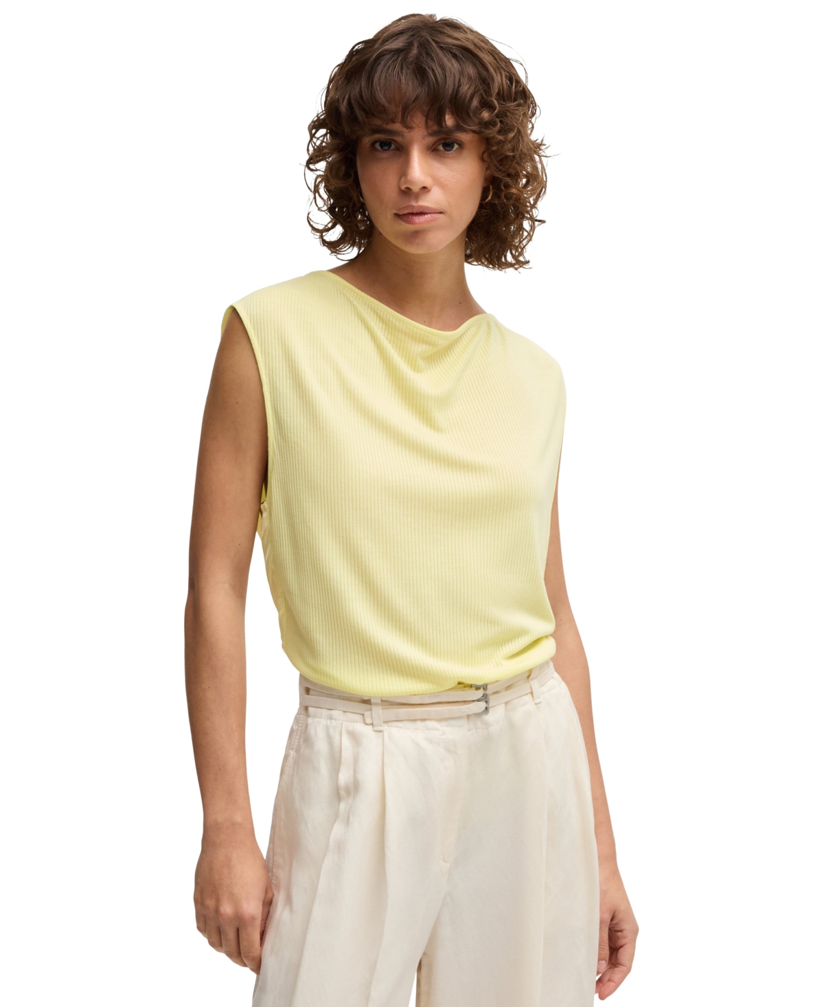Hugo Boss Boss By  Women's High Neck Sleeveless T-shirt In Open Yellow