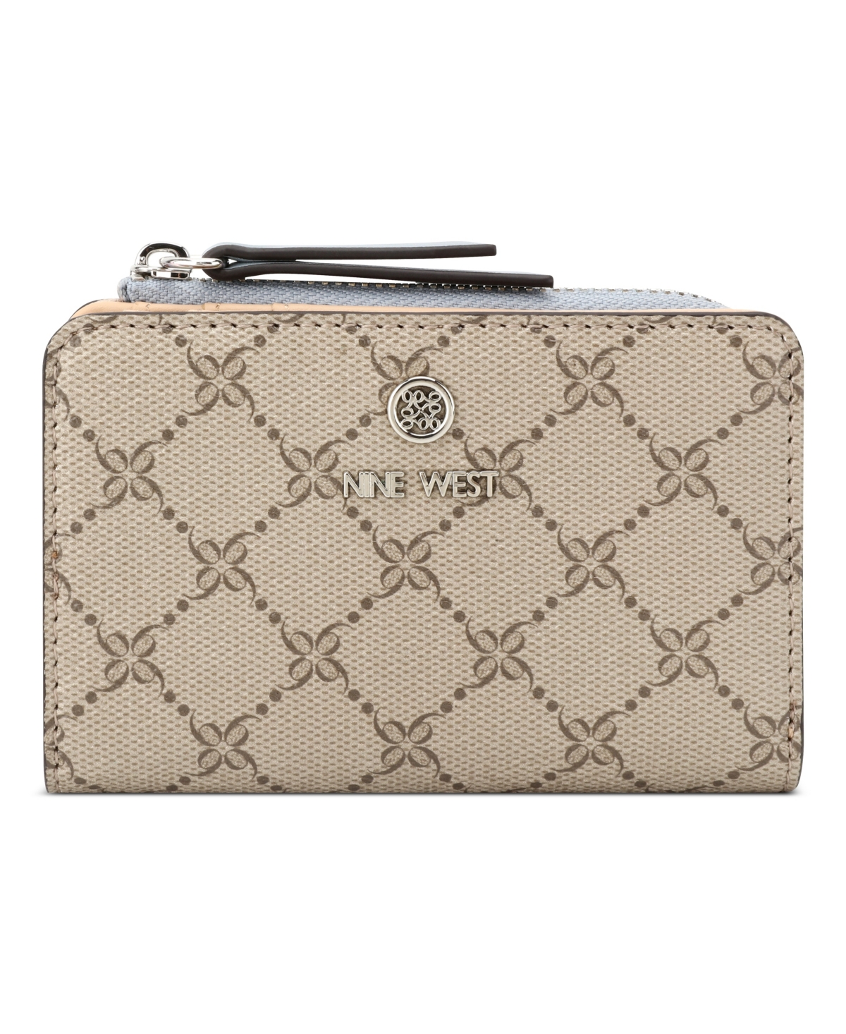 Nine West Lockup 9s Zip Around Card Case Wallet In Beige Logo Bluestone