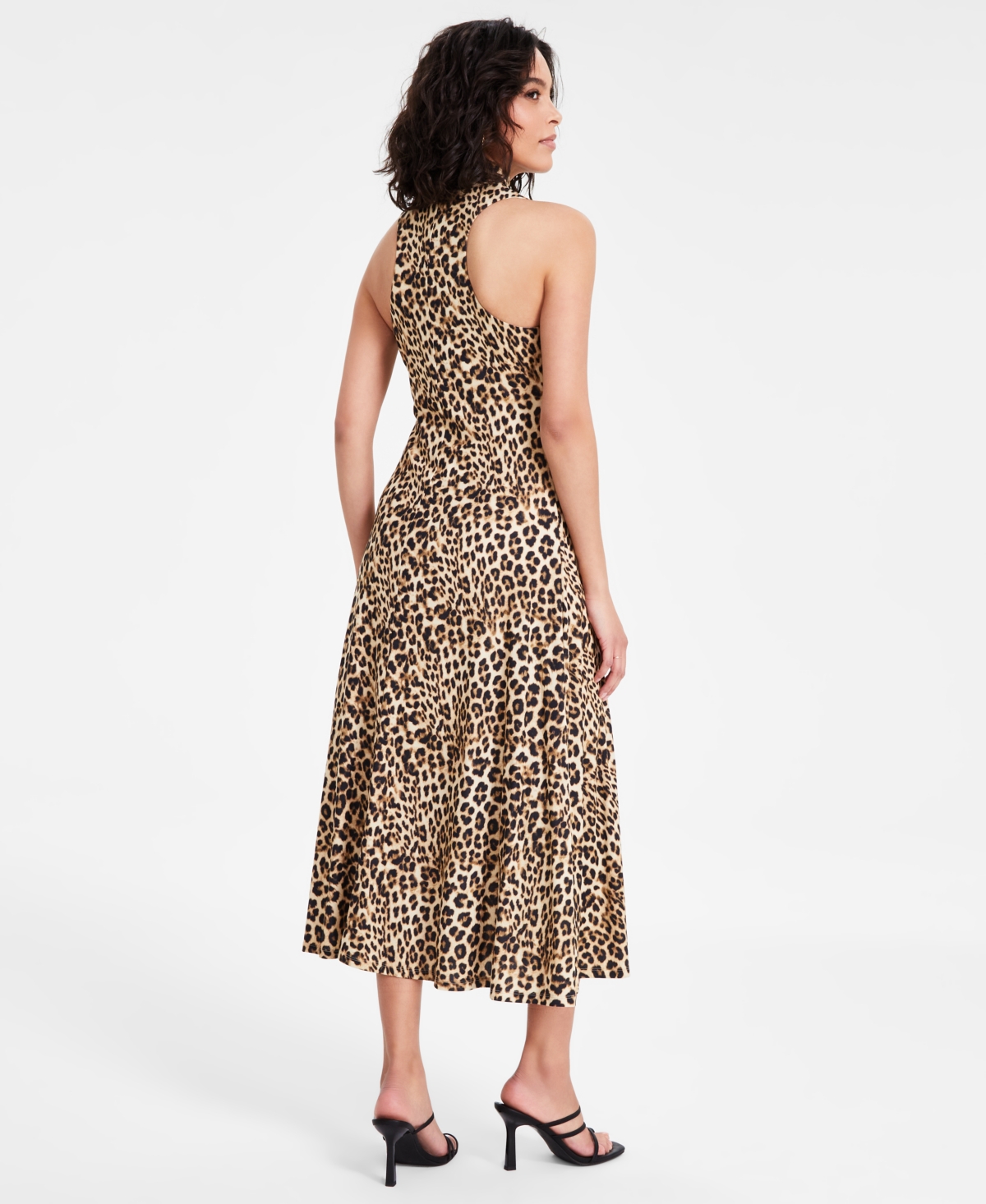 Bar Iii Women's Cheetah-print Mock-neck A-line Midi Dress, Exclusively At Macy's In Clara Cheetah A