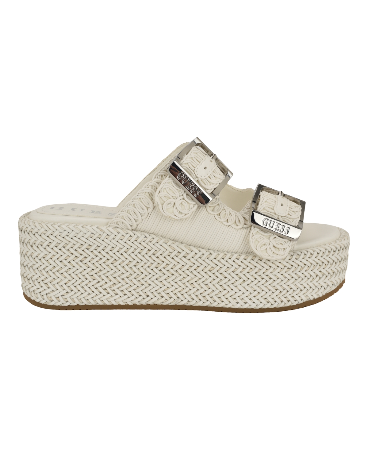 Guess Women's Binks Double-buckle Woven Platform Wedge Sandals In Ivory