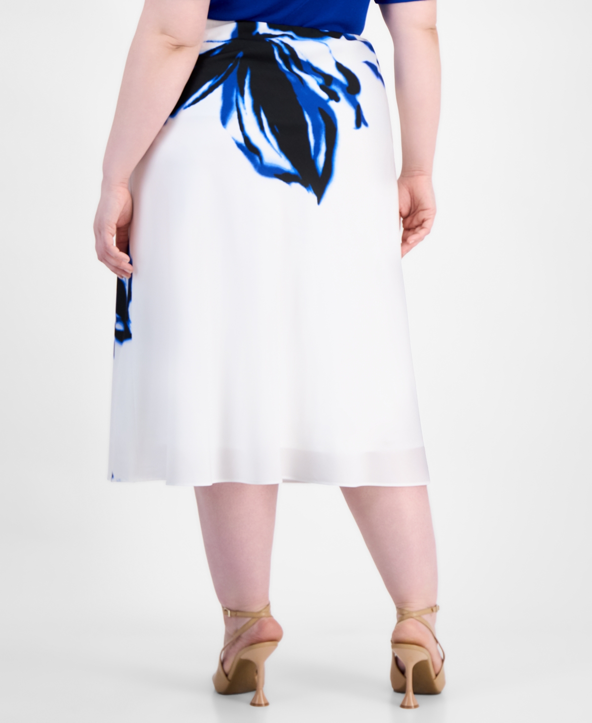 Anne Klein Plus Size Flared Printed Skirt In Bright White Multi