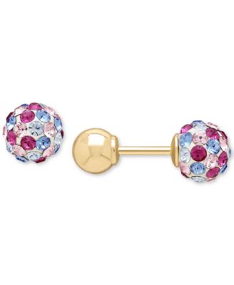 Children's Pink and Blue Crystal Ball Stud Reversible Earrings in 14k Gold