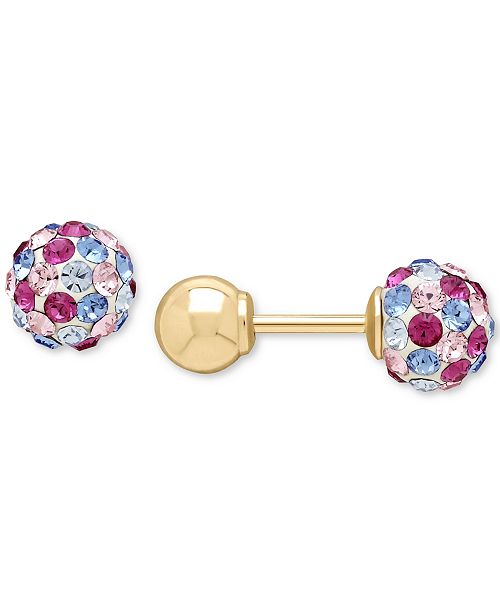 Macy's Children's Pink and Blue Crystal Ball Stud Reversible Earrings