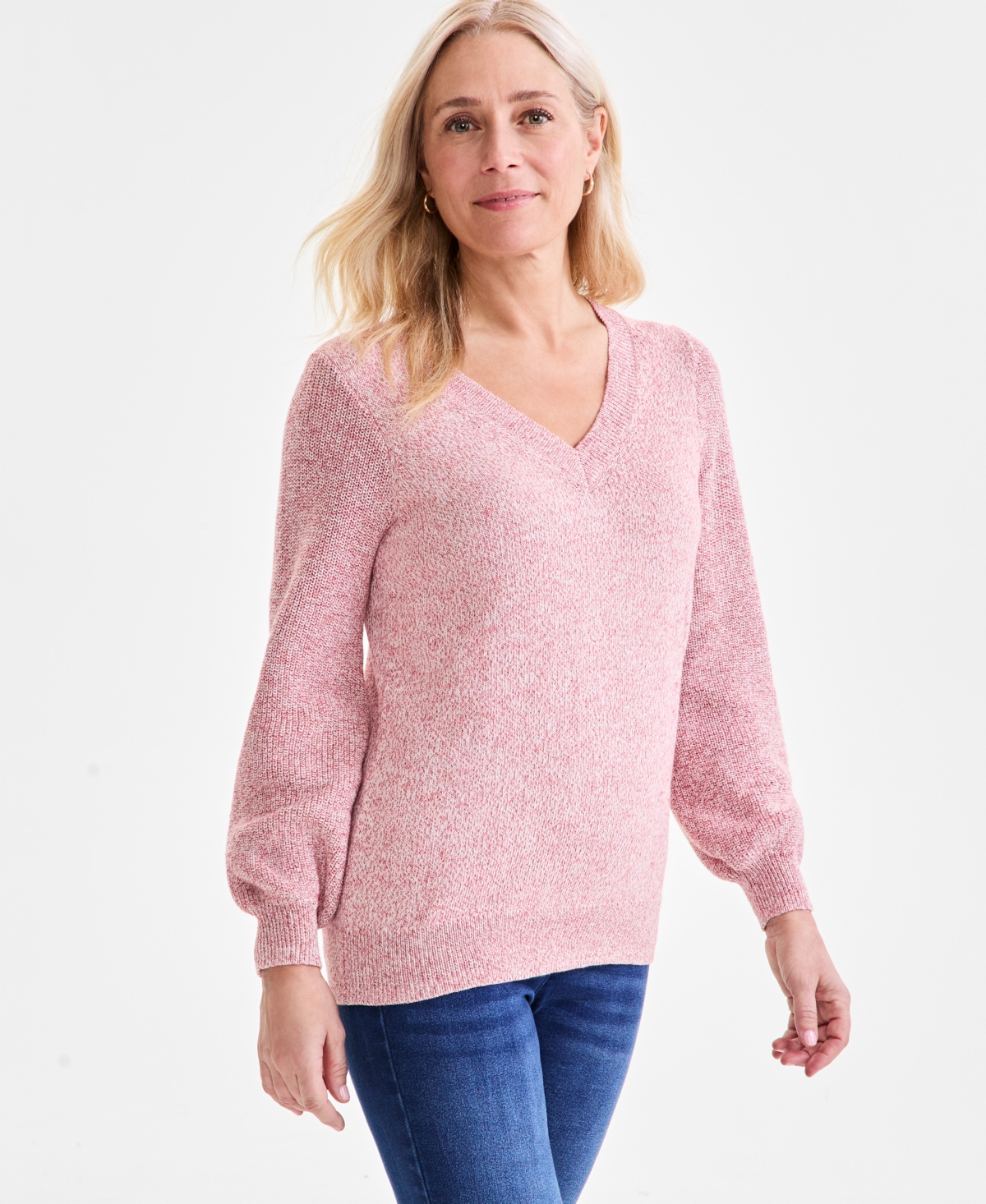 Women's Space-Dyed V-Neck Sweater, Created for Macy's - Spacedye Red