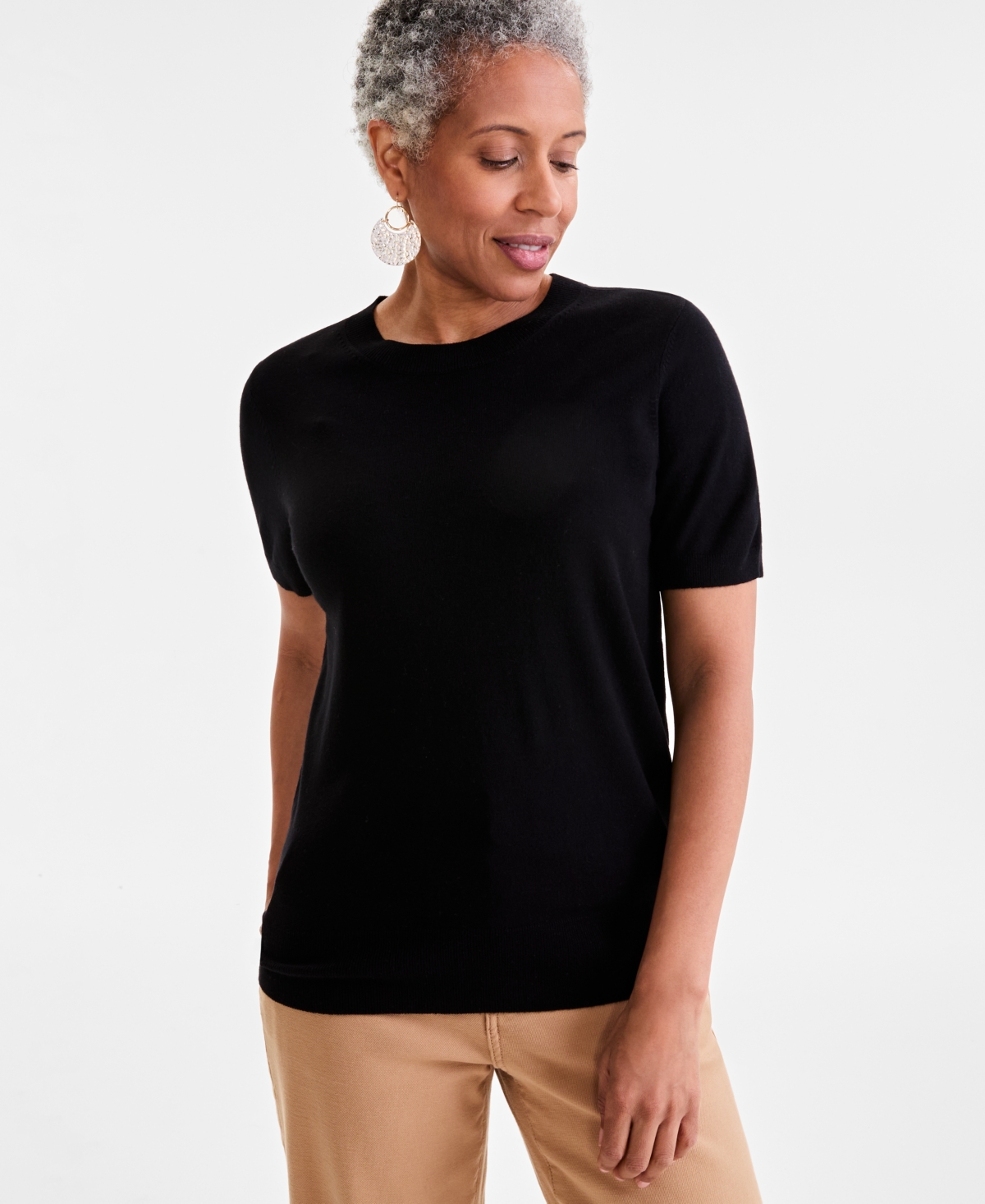 Women's Crew-Neck Short-Sleeve Sweater, Exclusively at Macy's - Dream Blue