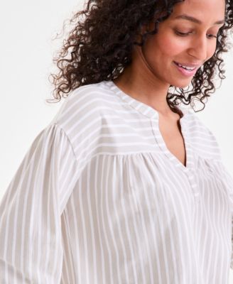 Women's Striped 3/4-Sleeve Split-Neck Top, Exclusively at Macy's