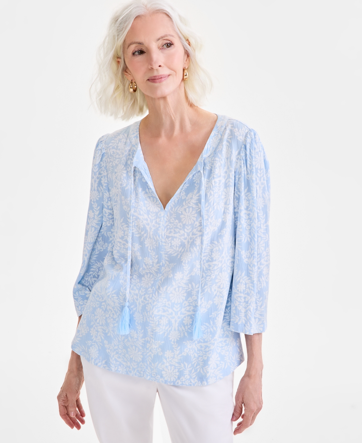 Petite Floral Medallion Easy Split-Neck Blouse, Exclusively at Macy's - Floral Dream