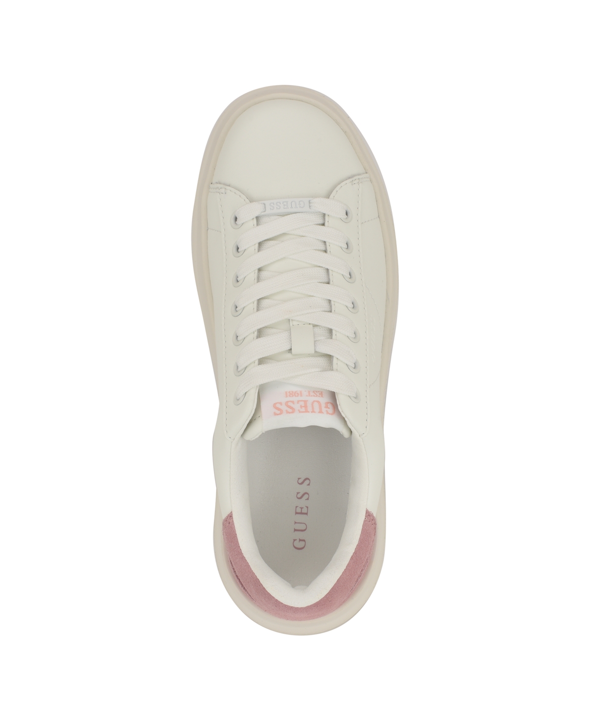 Guess Women's Elbina Contrast Heel Lace-up Sneakers In White,light Pink