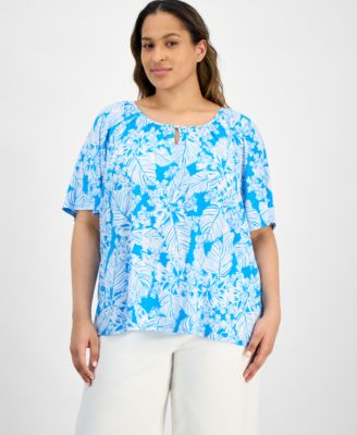 AK Anne Klein - Plus Size Floral-Print Short-Sleeve Top