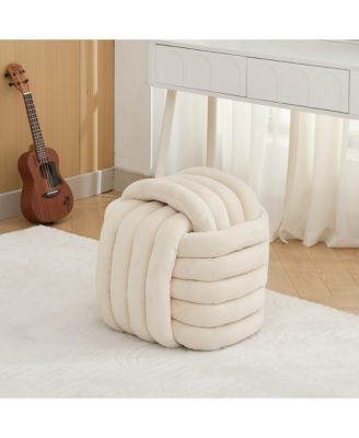 Chenille Fabric Modern Knot Design Ottoman, Comfortable Footstool for Living Room and Bedroom