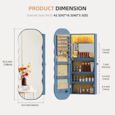 LED Mirror Jewelry Cabinet with Lockable Storage Organizer