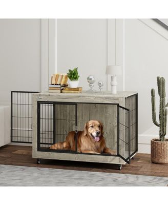 39" Dog Crate Furniture on Wheels, for Large Dogs,