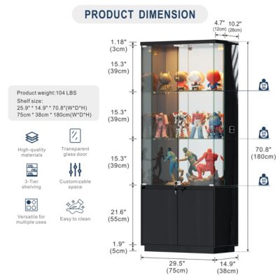 71" LED Glass Wine Cabinet with Lockable Doors