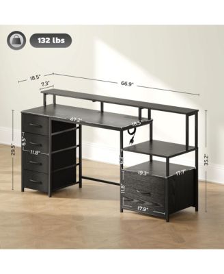 67&amp;#x22; Computer Desk Home Office Desk with File Cabinet Lights