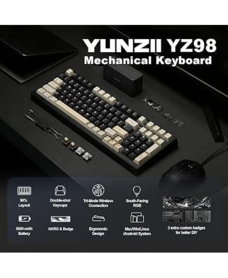 YZ98 Gasket Mechanical Keyboard 99 Key Hot Swappable BT5.0/2.4G/USB-C Wireless Gaming with 5-Layer Sound Padding NKRO 98% Layout with RGB for Linux/Win/Mac Milk Switch