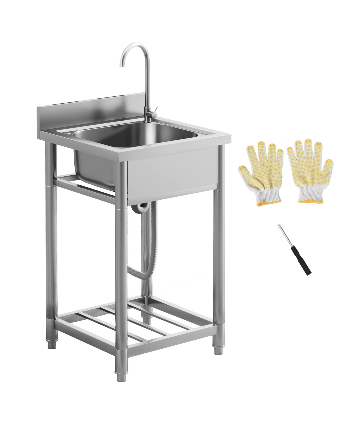 22 Inch Stainless Steel Utility Sink with Cold and Hot Water Pipe - Silver