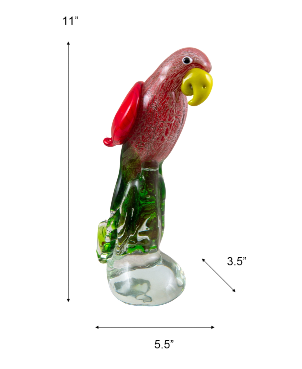 Dale Tiffany Zuma Art Glass Parrot Sculpture - 5.5" X 3.5" X 11" In Red