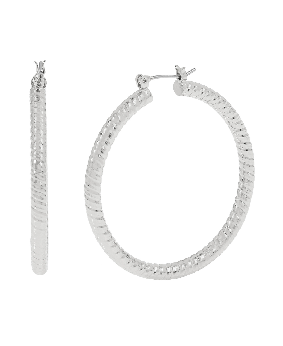 Textured Large Hoop Earrings - Silver