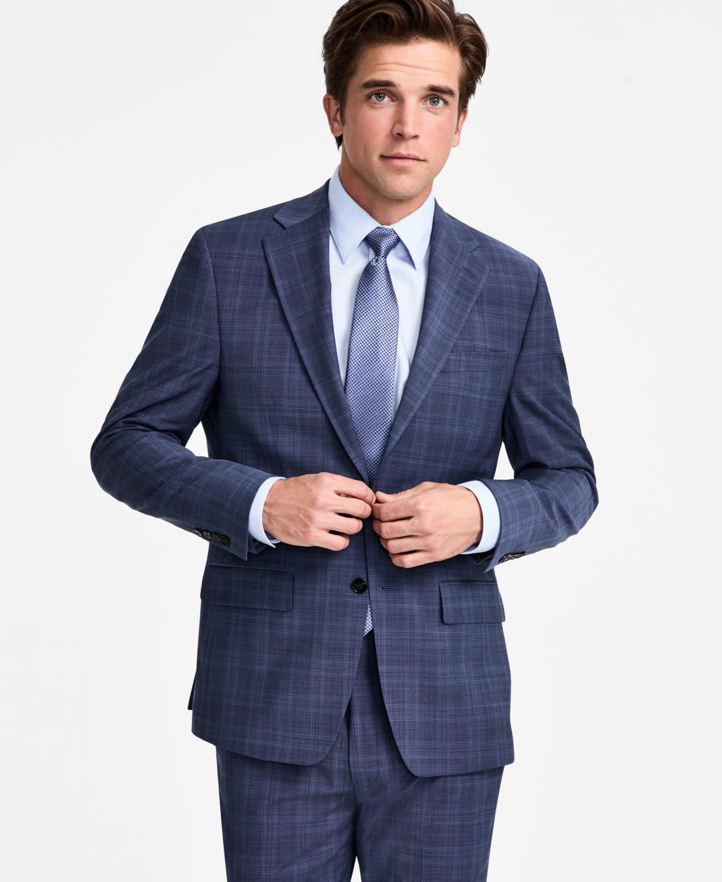 Мужские комплекты Calvin Klein Slim-Fit Wool-Blend Plaid Suit Separates, цвет: Синий — фото 3