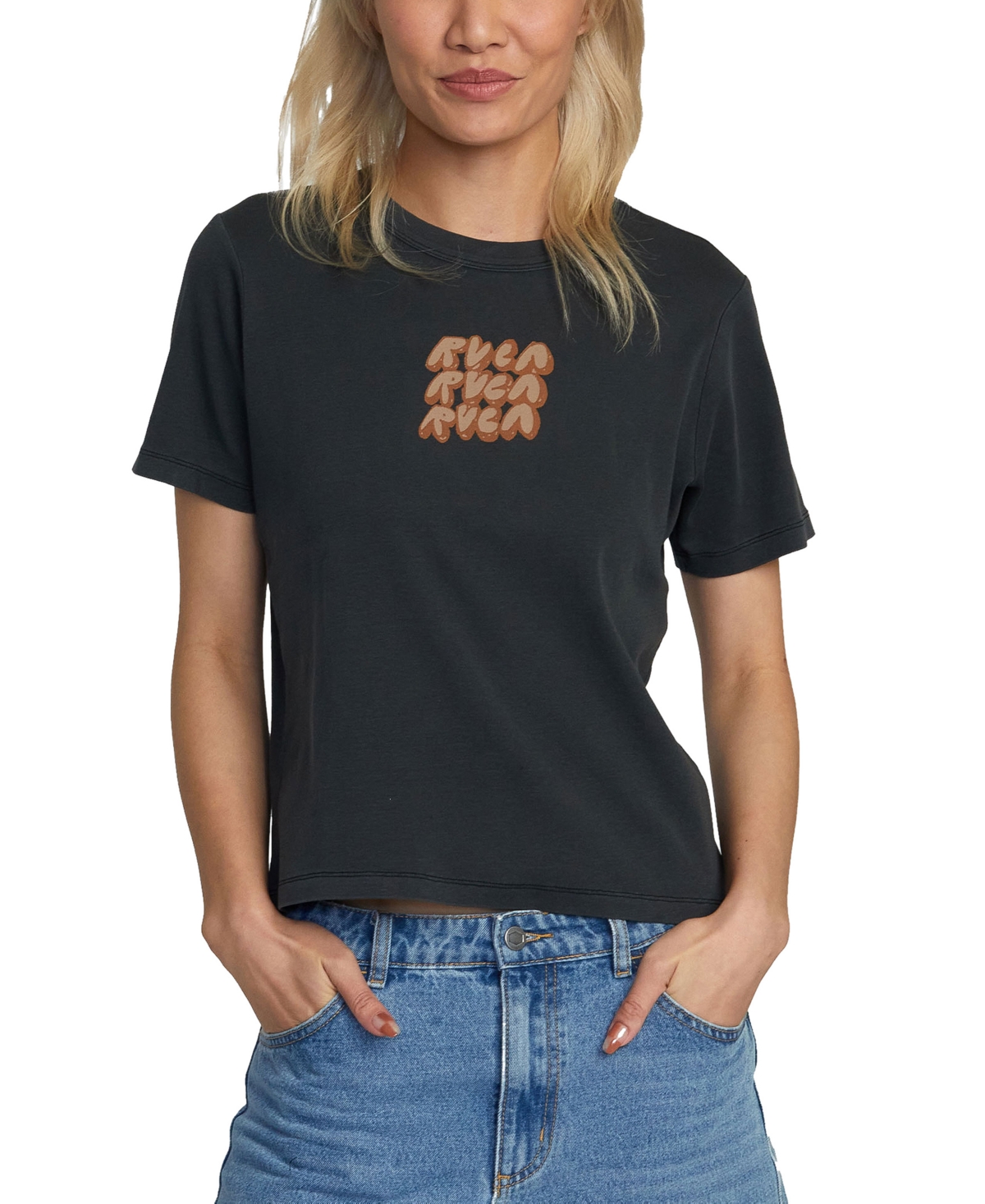 Juniors' Daily Crewneck Cotton Short-Sleeve T-Shirt - RVCA Black