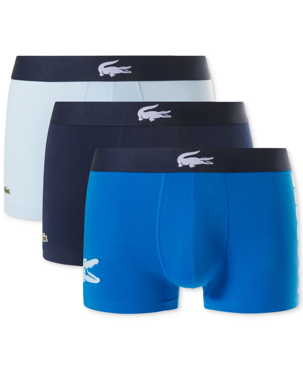Men's 3-Pack Regular-Fit Big Croc Logo Trunk Underwear - Light Blue/blue/navy Blue
