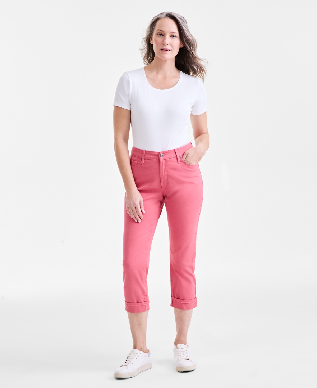 Style & Co Petite Curvy-fit Mid Rise Cuffed Capri Jeans, Created For Macy's In Red Granit