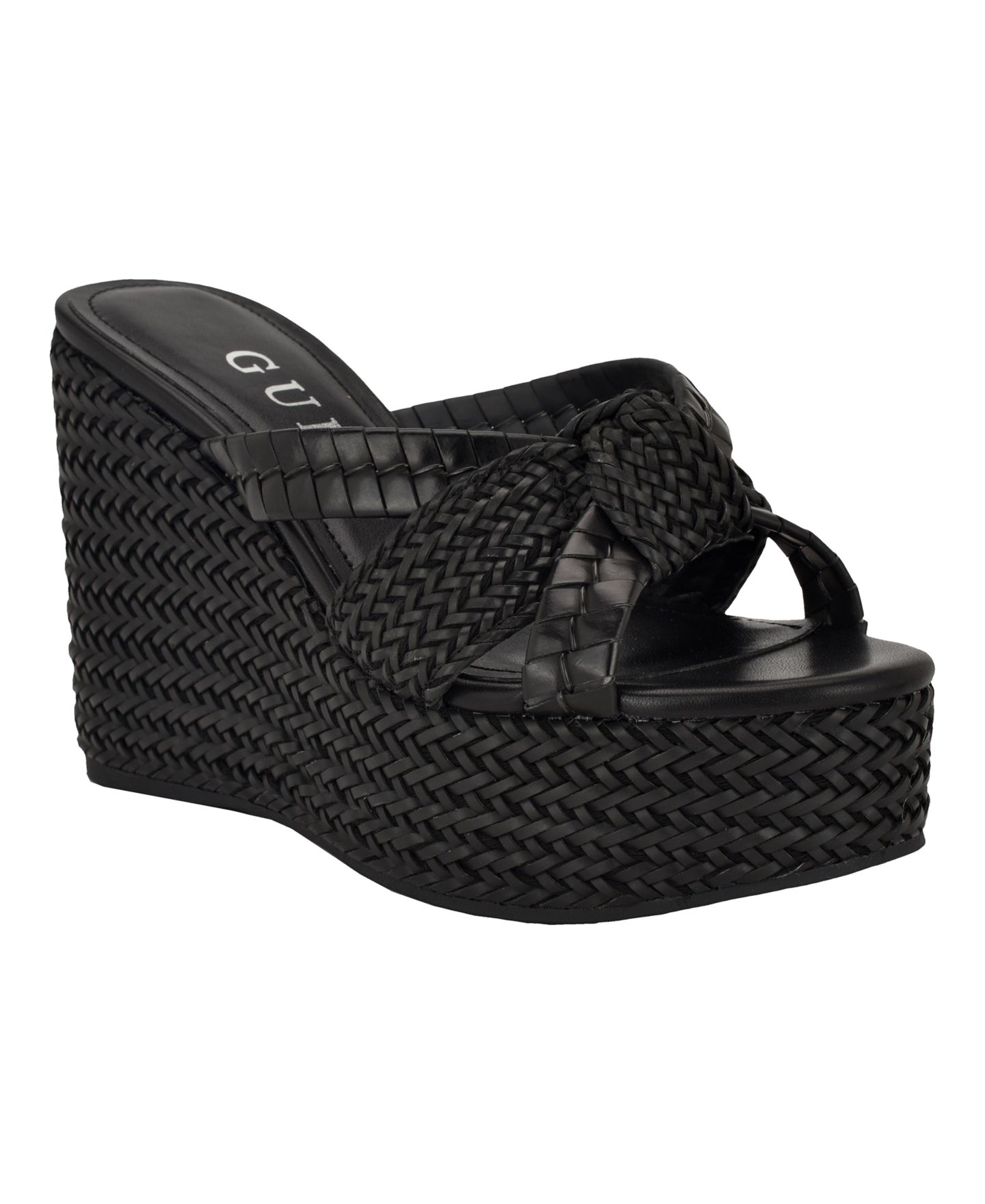 Женские сандалии GUESS Eveh Knotted Jute Wrapped Platform Wedge, цвет: Чёрный — фото 1