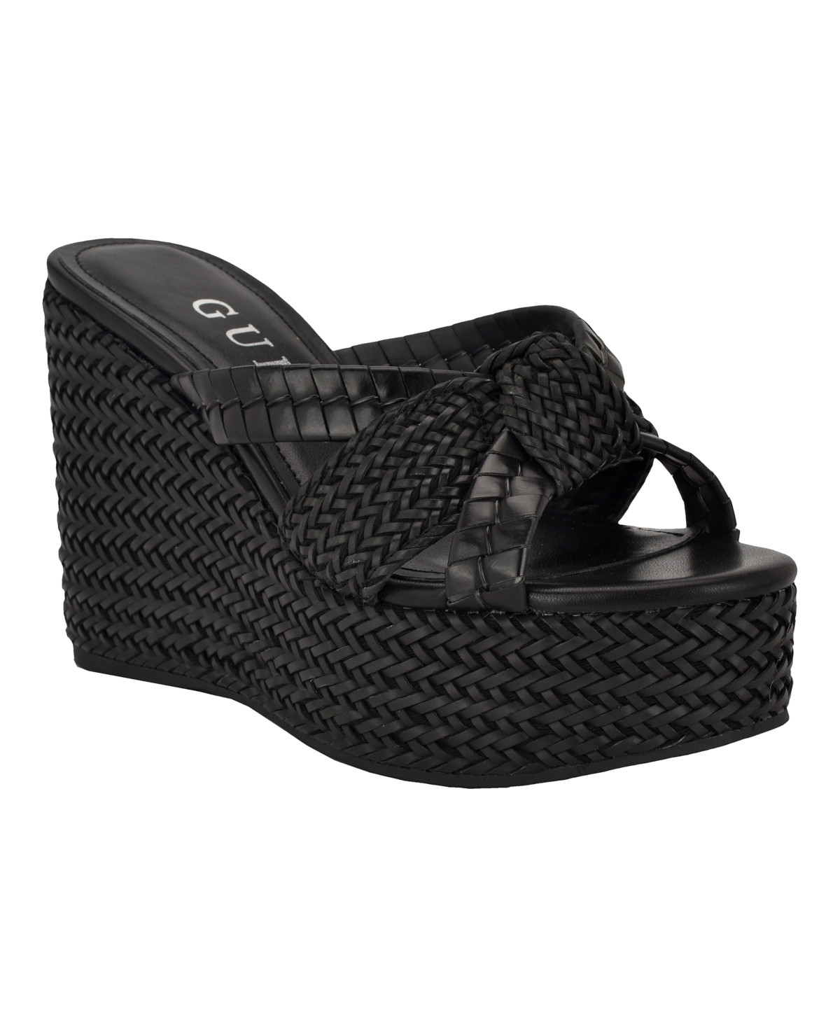 Guess Women's Eveh Knotted Jute Wrapped Platform Wedge Sandals In Black