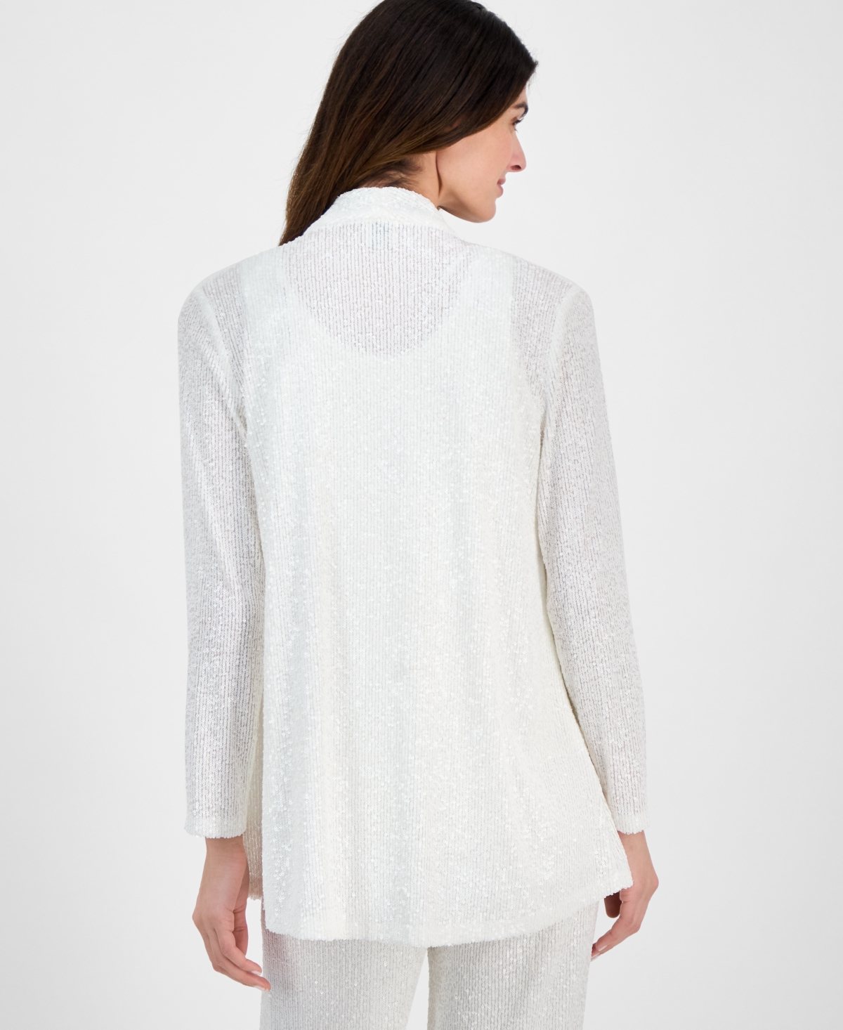 Anne Klein Petite Open-front Long-sleeve High-low Cardigan In Bright White