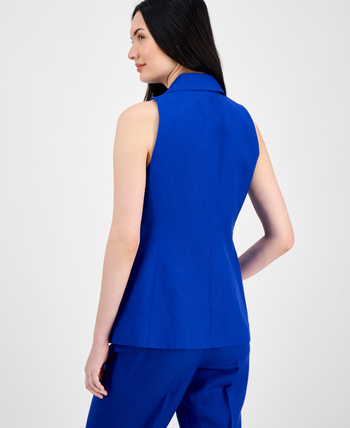 Anne Klein Womens Sleeveless Notched Collar Blazer High Rise Side Tab Pull On Pants In Santorini Blue