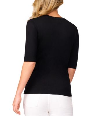 Petite Crew-Neck Elbow-Sleeve Fine-Gauge Sweater