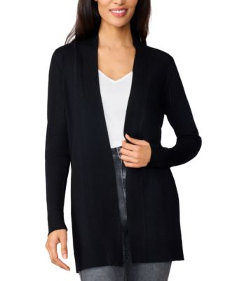 Petite Pointelle Open-Front Long Cardigan