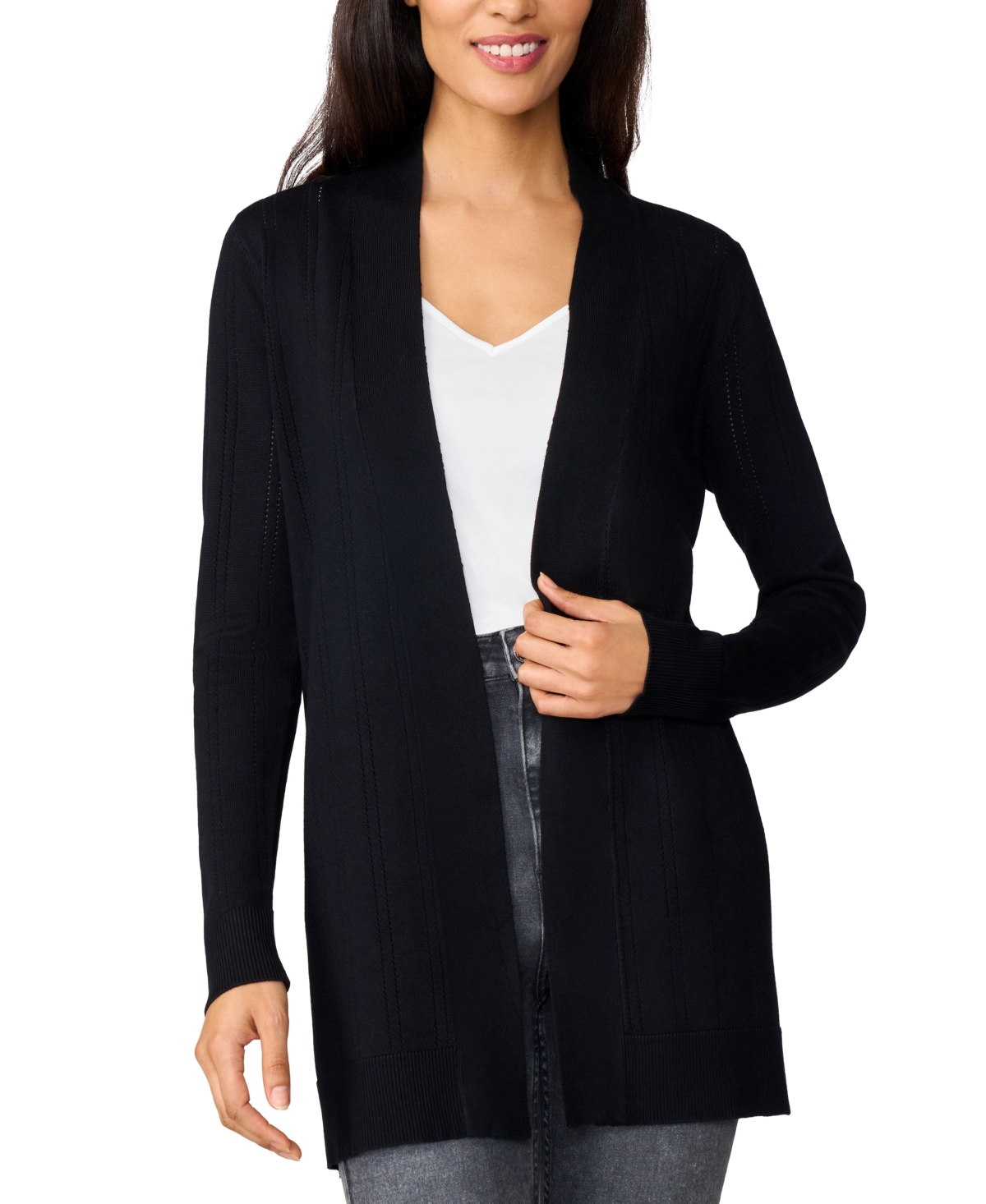 MELISSA PAIGE WOMEN'S POINTELLE OPEN-FRONT LONG CARDIGAN