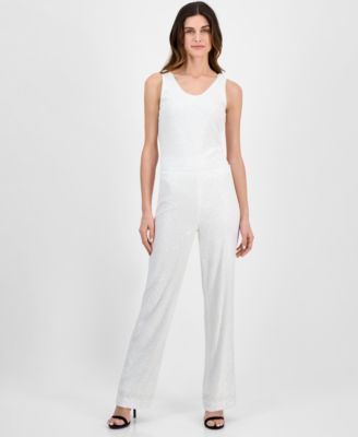 Anne Klein - Women's Pull-On Sequinned Wide-Leg Pants