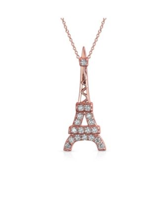Eiffel Tower Pendant Necklace with Cubic Zirconia Pave on Sterling Silver