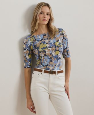 Lauren Ralph Lauren - Petite Floral Stretch Cotton Boatneck Tee